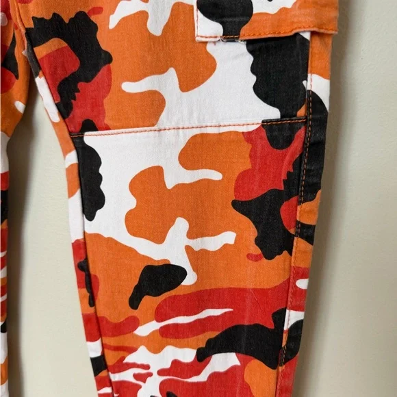 American Bazi Orange Camo Cargo Pants Joggers Utility Streetwear Size M - Picture 2 of 10